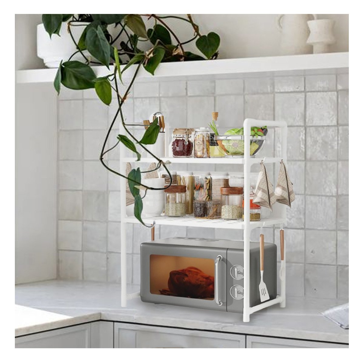 PACK4 SOPORTE PARA MICROONDAS DE 2 NIVELES CON ASAS BLANCO HOGAR FUNCIONAL Y+REGALO STICKER - 5