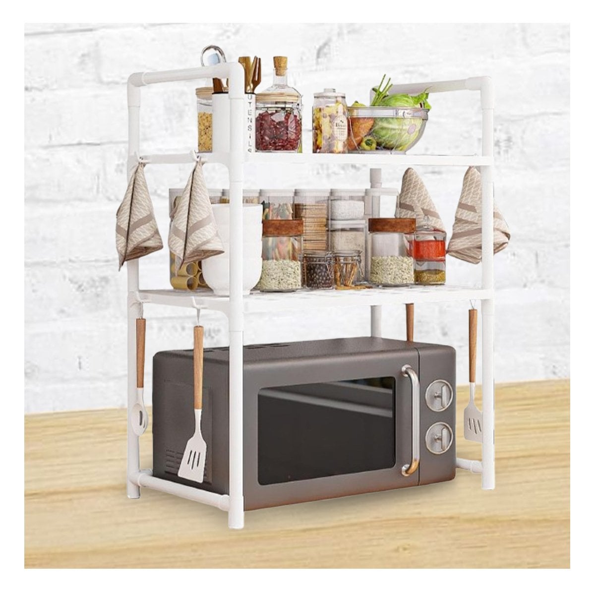 REPISA ORGANIZADORA DE MICROONDAS DE 2 NIVELES CON ASAS BLANCO PARA COCINA Y+PAPEL REGALO - 1