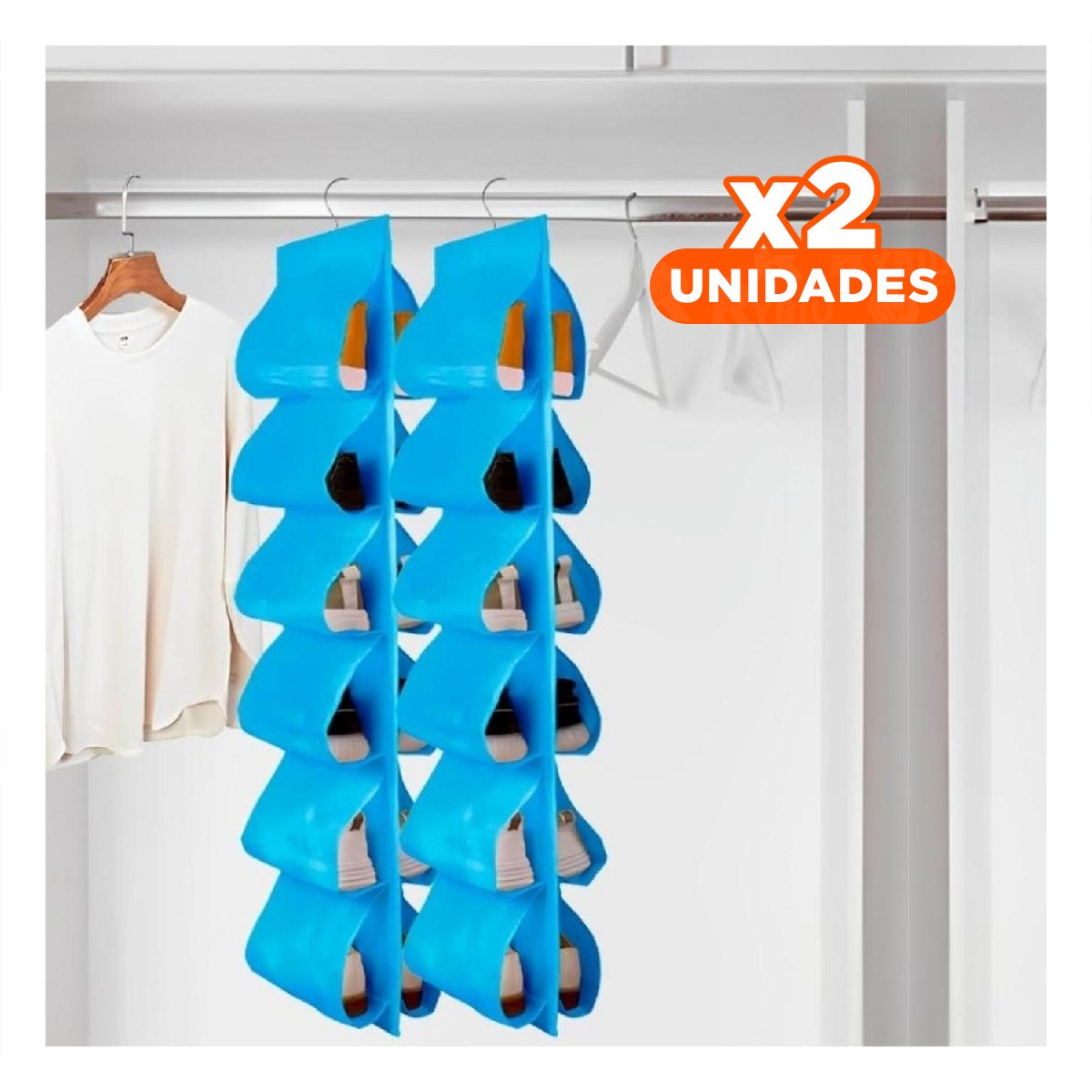 PACK2 CAJONERA COLGANTE DE 6 PARES CELESTE PARA ORDENAR ZAPATOS Y ACCESORIOS - 1