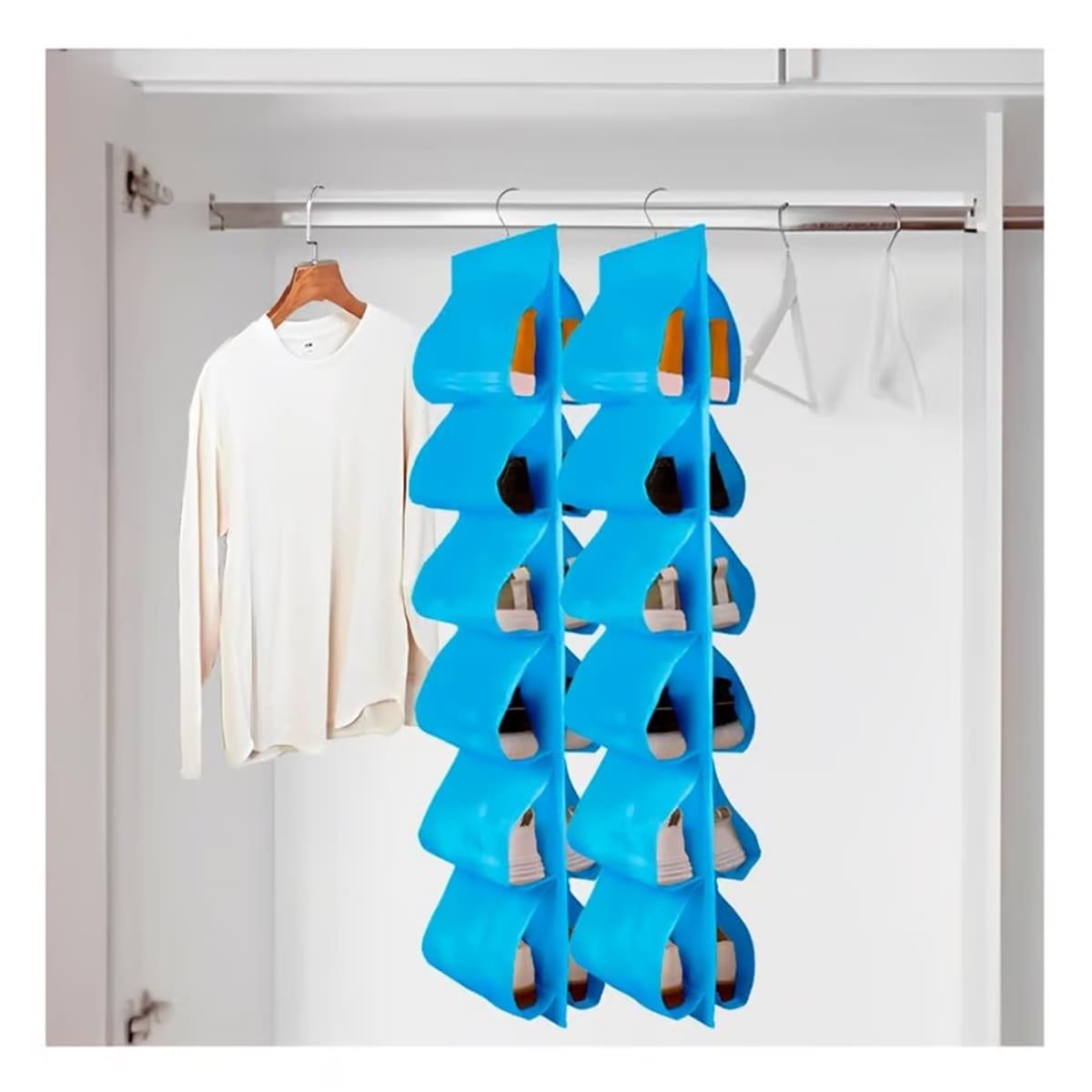 ORGANIZADOR COLGANTE DE 6 PARES CELESTE PARA GUARDAR ZAPATOS Y ACCESORIOS Y+PAPEL REGALO - 1