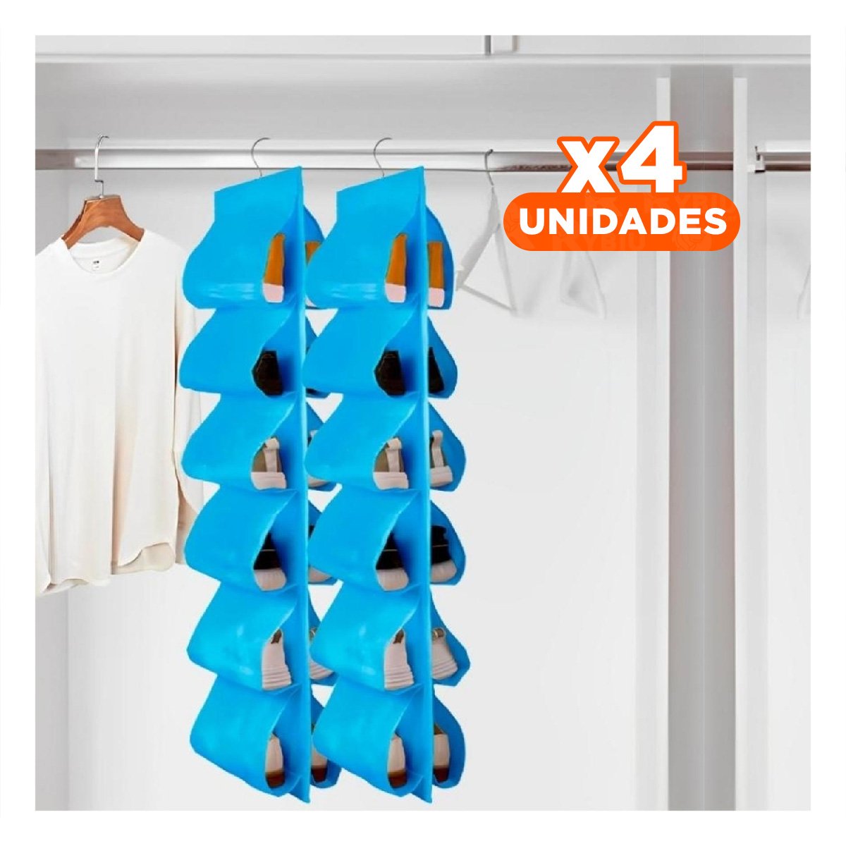 PACK4 ORGANIZADOR COLGANTE DE 6 PARES CELESTE PARA CASA Y ESPACIOS REDUCIDOS Y+PAPEL REGALO - 1