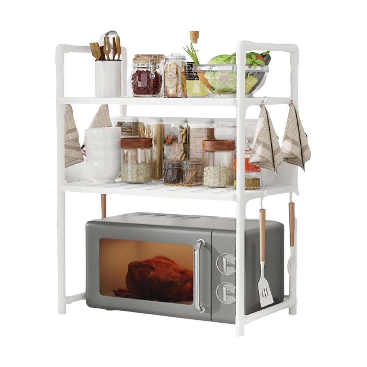 PACK2 BASE ORGANIZADORA DE MICROONDAS DE 2 NIVELES CON ASAS BLANCO COCINA Y+REGALO STICKER - 2