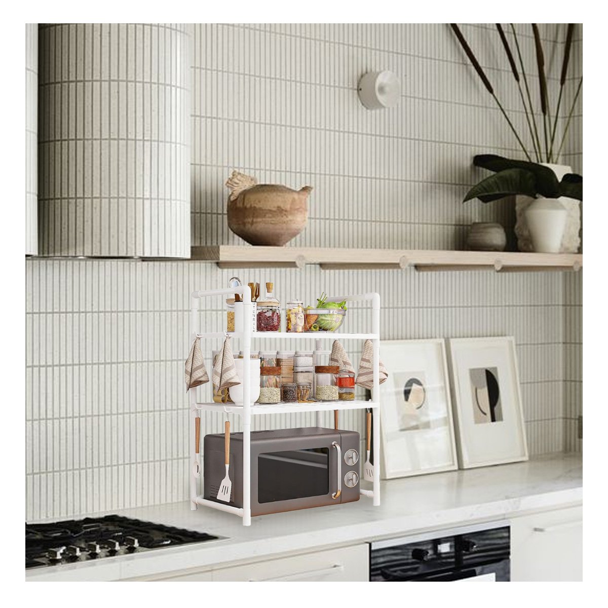 PACK2 BASE ORGANIZADORA DE MICROONDAS DE 2 NIVELES CON ASAS BLANCO COCINA Y+REGALO STICKER - 3