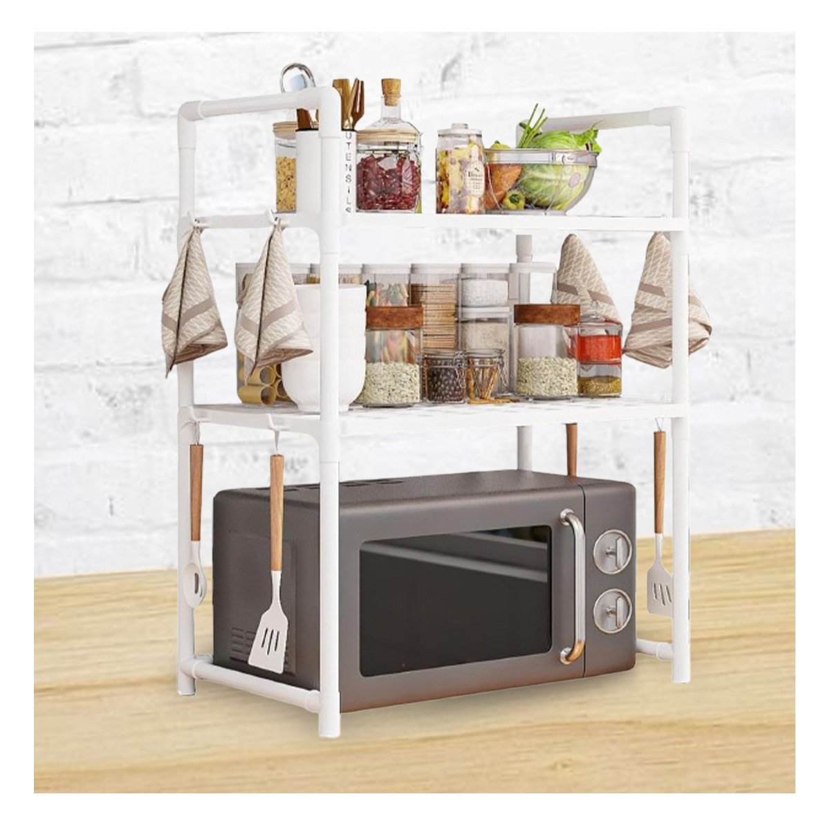 PACK2 BASE ORGANIZADORA DE MICROONDAS DE 2 NIVELES CON ASAS BLANCO COCINA Y+REGALO STICKER - 5
