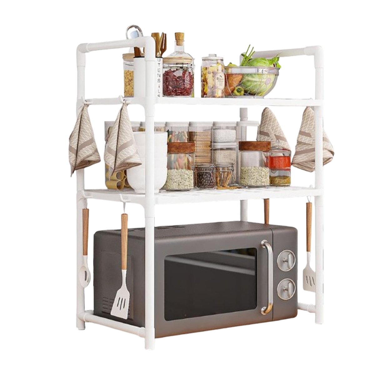 RACK ORGANIZADOR DE MICROONDAS DE 2 NIVELES CON ASAS BLANCO COCINA Y CASA Y+LIGAS REGALO - 5