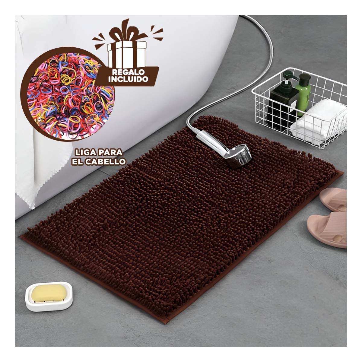 CUBREPISO RECTANGULAR DE MICROFIBRA 40X60CM MARRON PARA ESPACIOS DEL HOGAR Y+LIGAS REGALO - 2