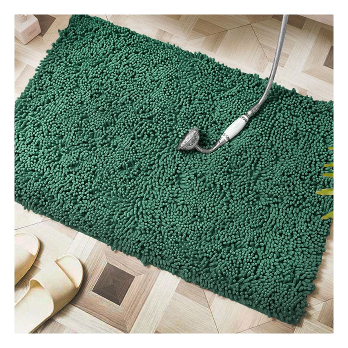 PACK2 TAPETE RECTANGULAR DE PISO MICROFIBRA 40X60CM VERDE OSCURO PARA INTERIOR Y+REGALO STICKER - 5