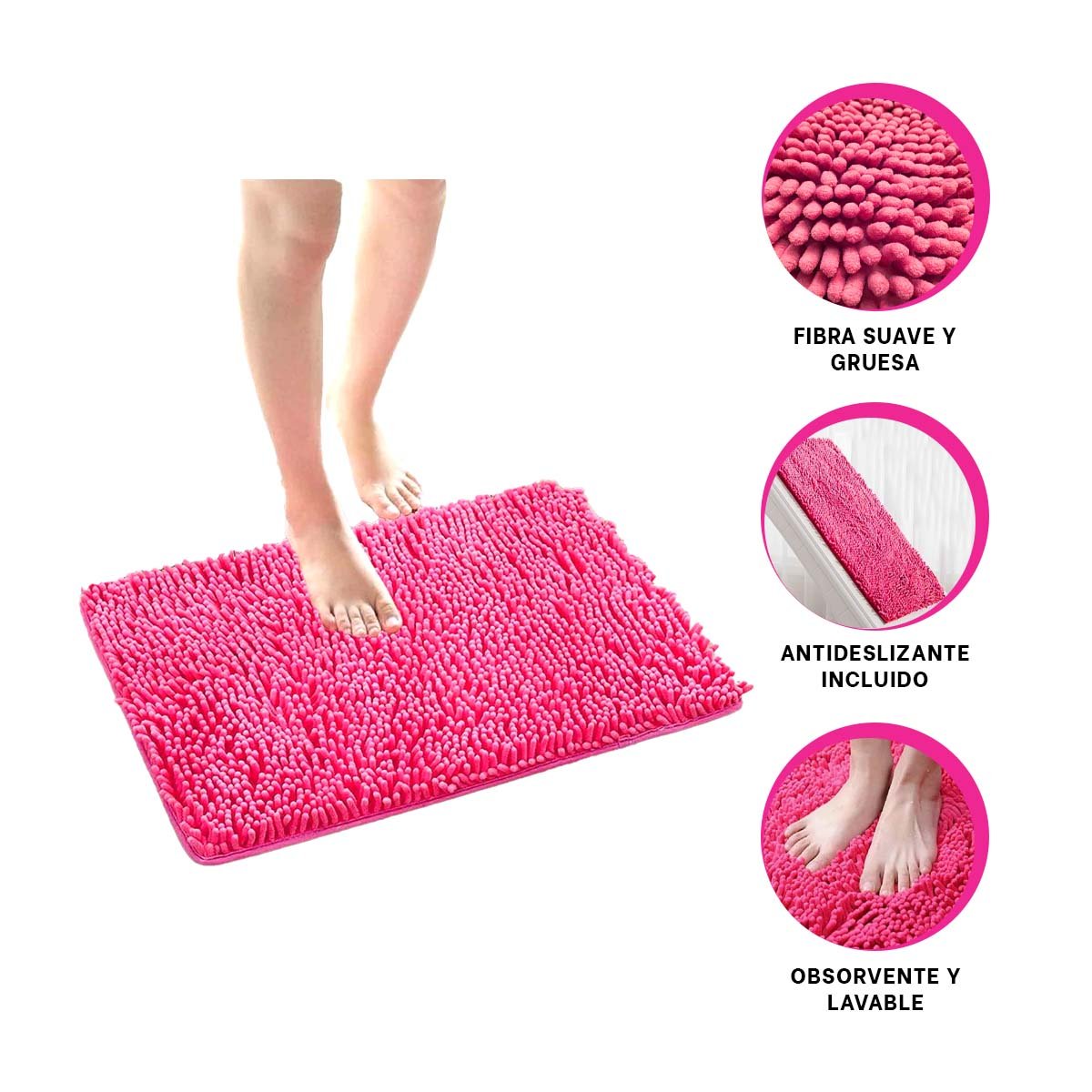 ALFOMBRA RECTANGULAR DE MICROFIBRA 40X60CM FUCSIA SUAVE PARA ESPACIOS DEL HOGAR Y+PAPEL REGALO - 5