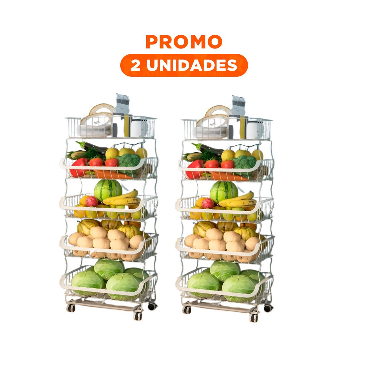 PACK2 CANASTA METALICA 5 NIVELES PARA COCINA ACERO BLANCO CON DISEÑO MODERNO Y+REGALO STICKER - 1