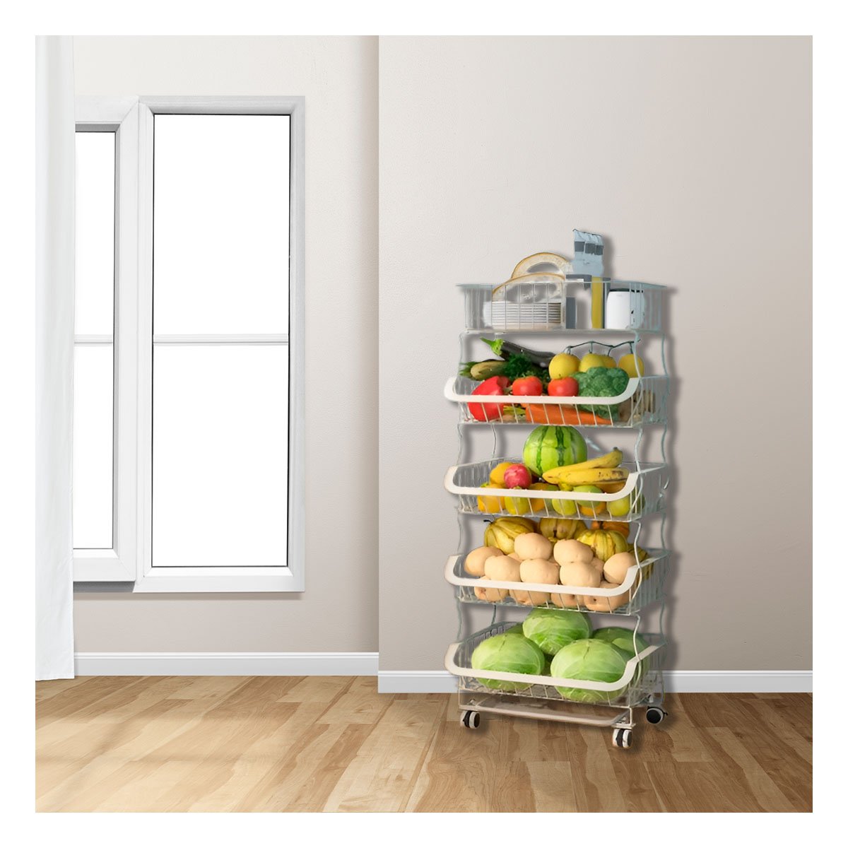 PACK2 CANASTA ORGANIZADORA 5 NIVELES PARA COCINA ACERO BLANCO DE GRAN CAPACIDAD Y ESTILO - 5
