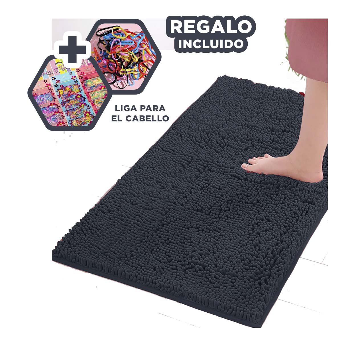 CUBREPISO RECTANGULAR DE MICROFIBRA 40X60CM PLOMO OSCURO PARA CASA MODERNA Y+LIGAS REGALO - 2