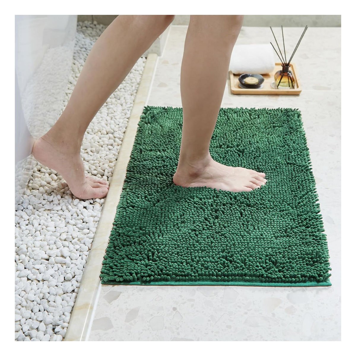 PACK4 TAPIZ RECTANGULAR SUAVE DE PISO MICROFIBRA 40X60CM VERDE OSCURO PARA BANO Y+PAPEL REGALO - 5