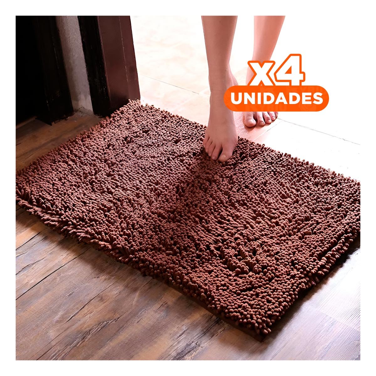 PACK4 ALFOMBRILLA RECTANGULAR DE PISO SUAVE MICROFIBRA 40X60CM MARRON Y+PAPEL REGALO - 1