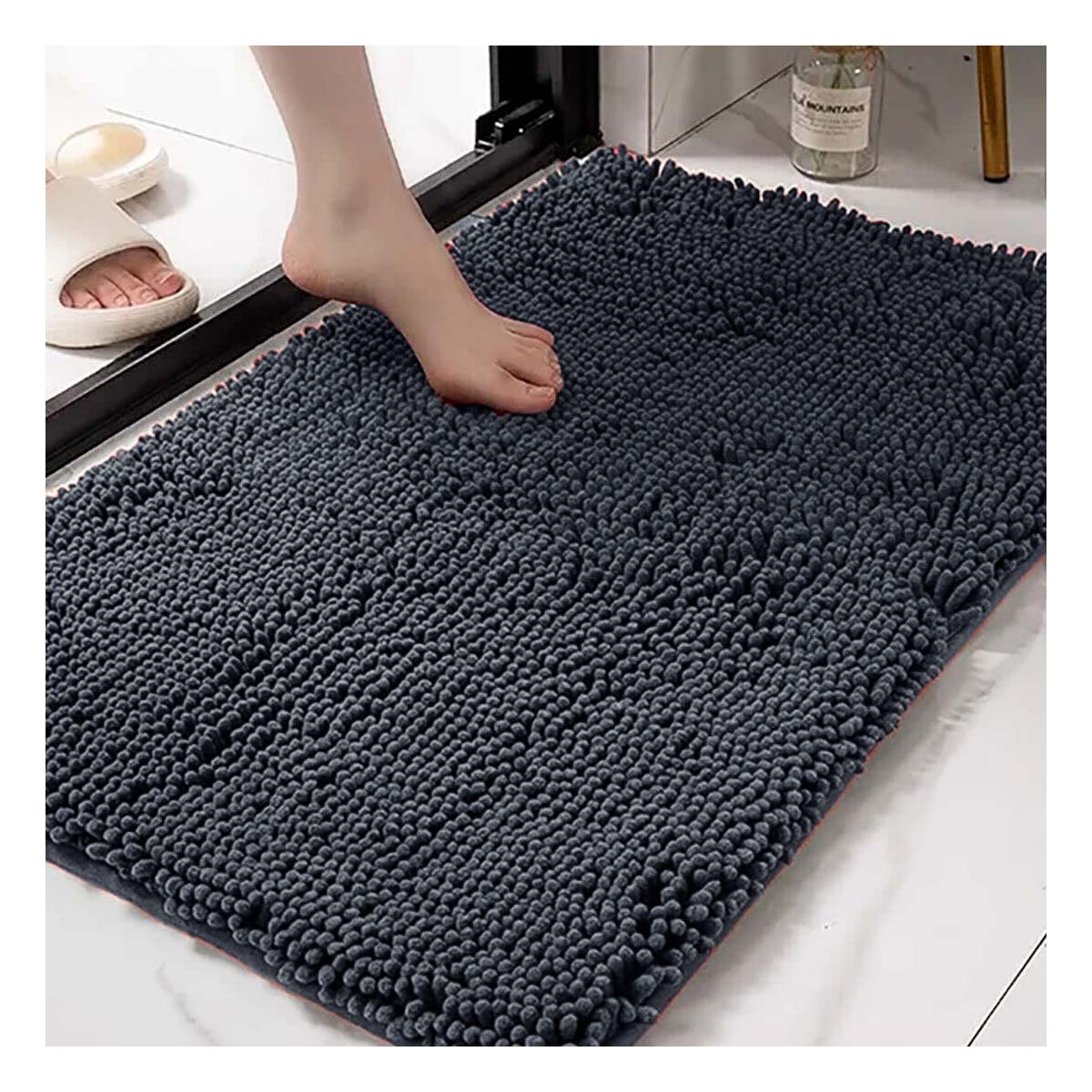 PISO TEXTIL RECTANGULAR DE MICROFIBRA 40X60CM PLOMO OSCURO PARA AMBIENTES Y+POST IT - 3