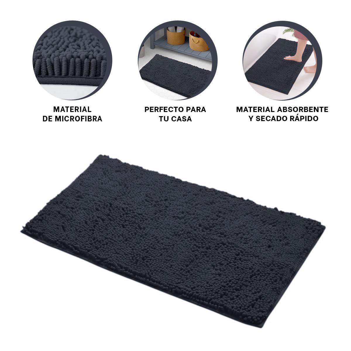 PISO TEXTIL RECTANGULAR DE MICROFIBRA 40X60CM PLOMO OSCURO PARA AMBIENTES Y+POST IT - 5