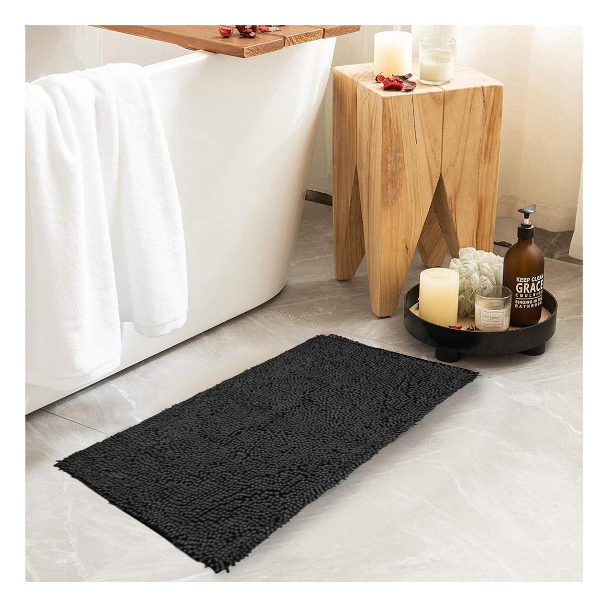 ALFOMBRA RECTANGULAR DE MICROFIBRA 40X60CM NEGRO PARA CASA Y+PAPEL REGALO - 2