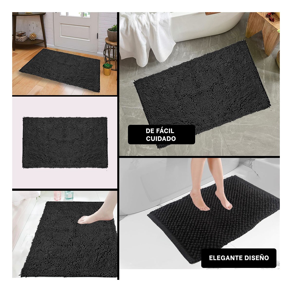 ALFOMBRA RECTANGULAR DE MICROFIBRA 40X60CM NEGRO PARA CASA Y+PAPEL REGALO - 3