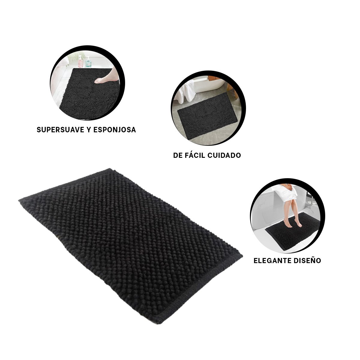ALFOMBRA RECTANGULAR DE MICROFIBRA 40X60CM NEGRO PARA CASA Y+PAPEL REGALO - 5