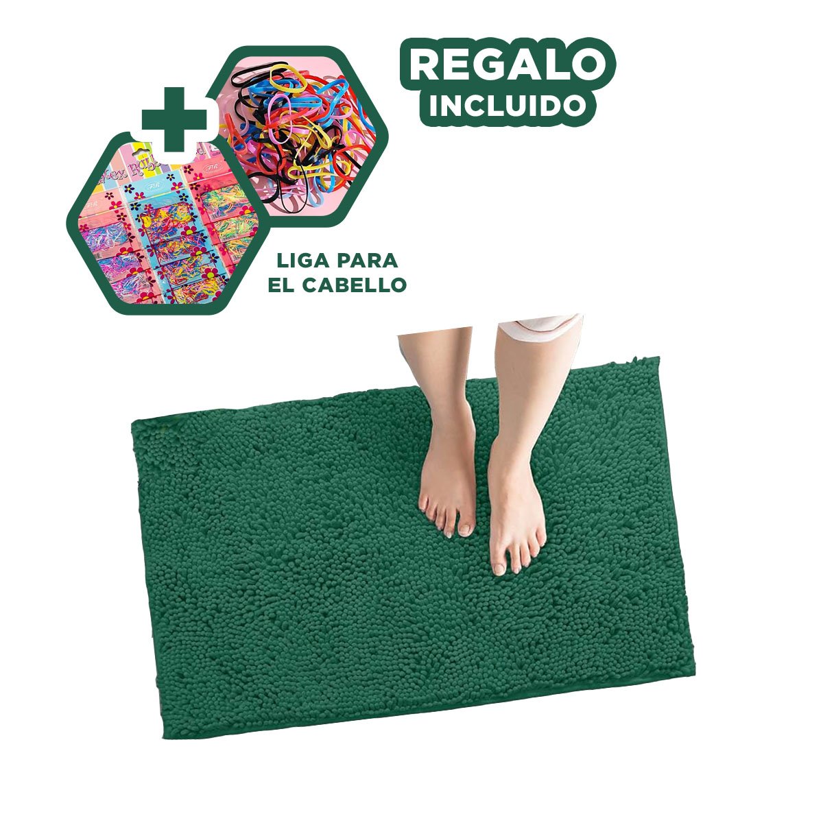 ALFOMBRILLA RECTANGULAR DE MICROFIBRA 40X60CM VERDE OSCURO PARA USO DIARIO Y+LIGAS REGALO - 2