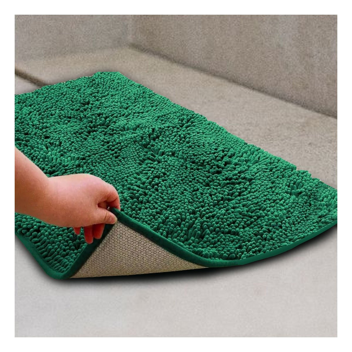 ALFOMBRILLA RECTANGULAR DE MICROFIBRA 40X60CM VERDE OSCURO PARA USO DIARIO Y+LIGAS REGALO - 3