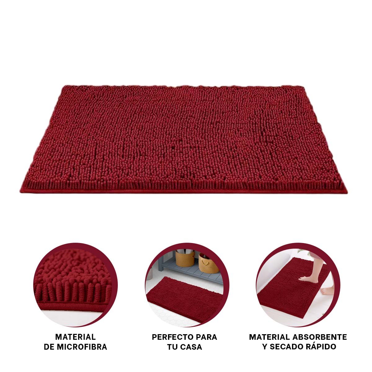 ALFOMBRA RECTANGULAR SUAVE DE MICROFIBRA 40X60CM GUINDA PARA SALA Y+PAPEL REGALO - 5