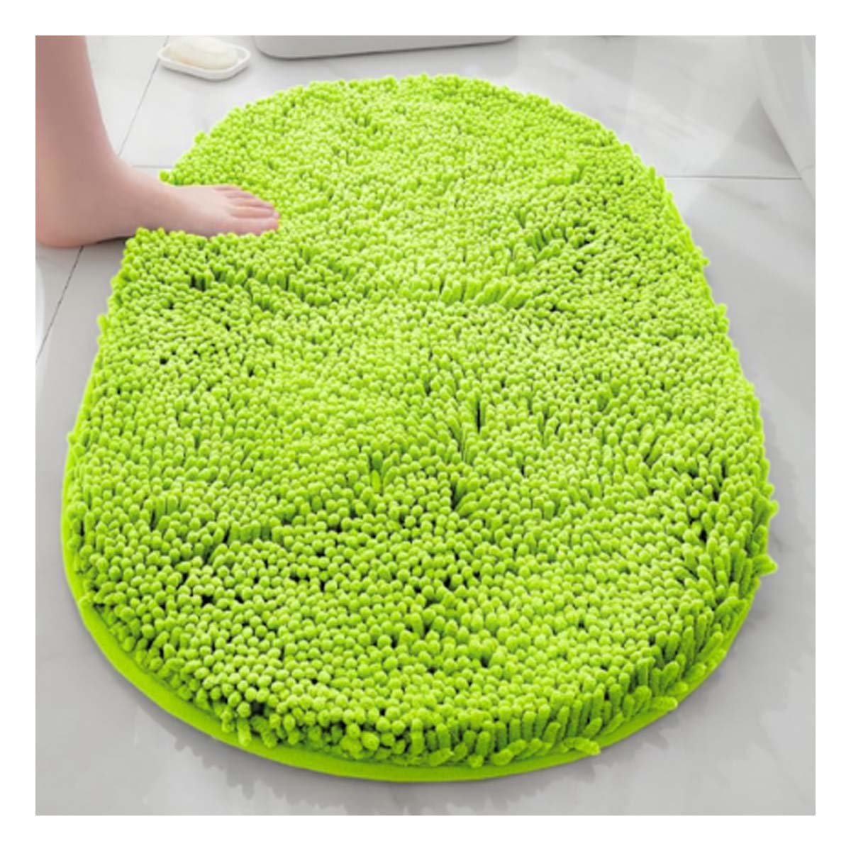 PACK4 ALFOMBRILLA OVALADA SUAVE DE MICROFIBRA 40X60CM VERDE LIMON Y+PAPEL REGALO - 5