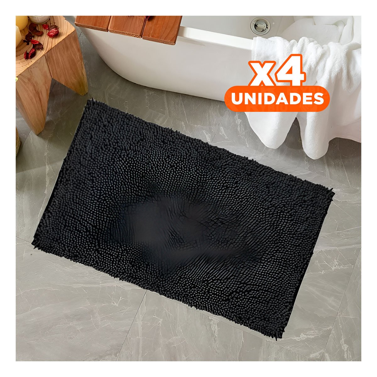PACK4 TAPETE RECTANGULAR DECORATIVO DE MICROFIBRA 40X60CM NEGRO PARA HOGAR Y+REGALO STICKER - 1