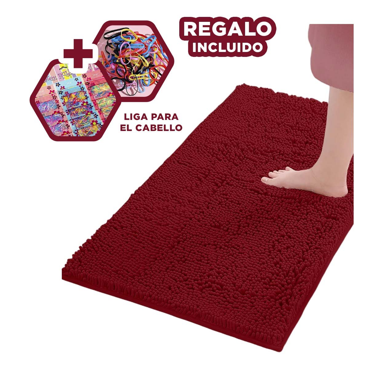 CUBREPISO RECTANGULAR SUAVE DE MICROFIBRA 40X60CM GUINDA HOGAR Y+LIGAS REGALO - 2