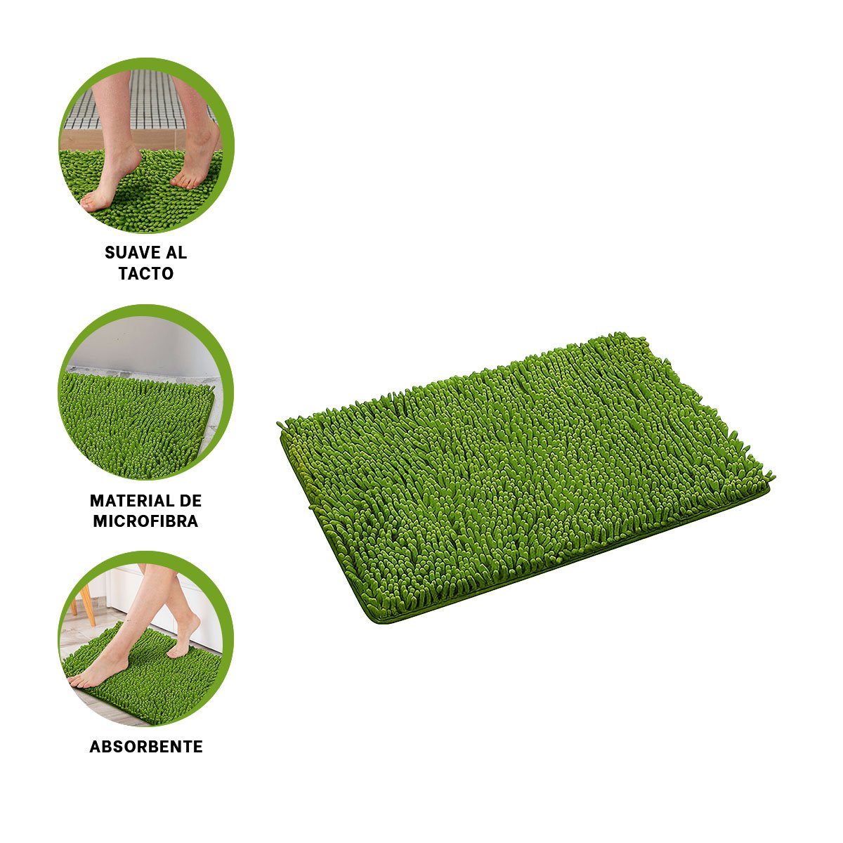 PISO TEXTIL RECTANGULAR DE MICROFIBRA SUAVE PARA HOGAR VERDE LIMON 40 X 60 CM Y+POST IT - 5