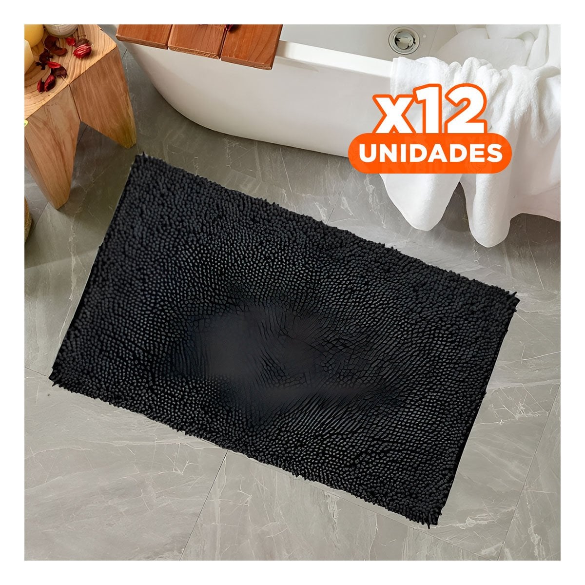 PACK12 ALFOMBRA RECTANGULAR LIVIANA DE MICROFIBRA 40X60CM NEGRO Y+REGALO STICKER - 1