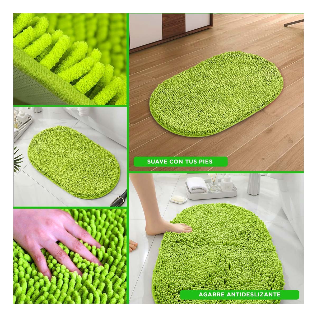 ALFOMBRA OVALADA DE MICROFIBRA 40X60CM VERDE LIMON SUAVE PARA ESPACIOS DEL HOGAR Y+PAPEL REGALO - 3