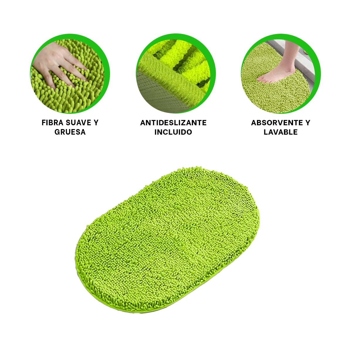 ALFOMBRA OVALADA DE MICROFIBRA 40X60CM VERDE LIMON SUAVE PARA ESPACIOS DEL HOGAR Y+PAPEL REGALO - 5