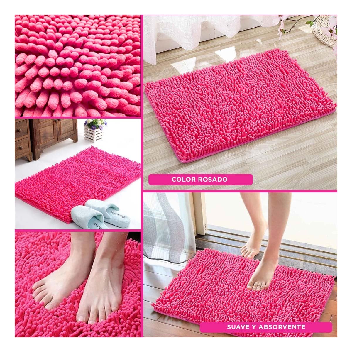 ALFOMBRILLA RECTANGULAR DE MICROFIBRA 40X60CM FUCSIA PARA USO DIARIO Y+LIGAS REGALO - 1