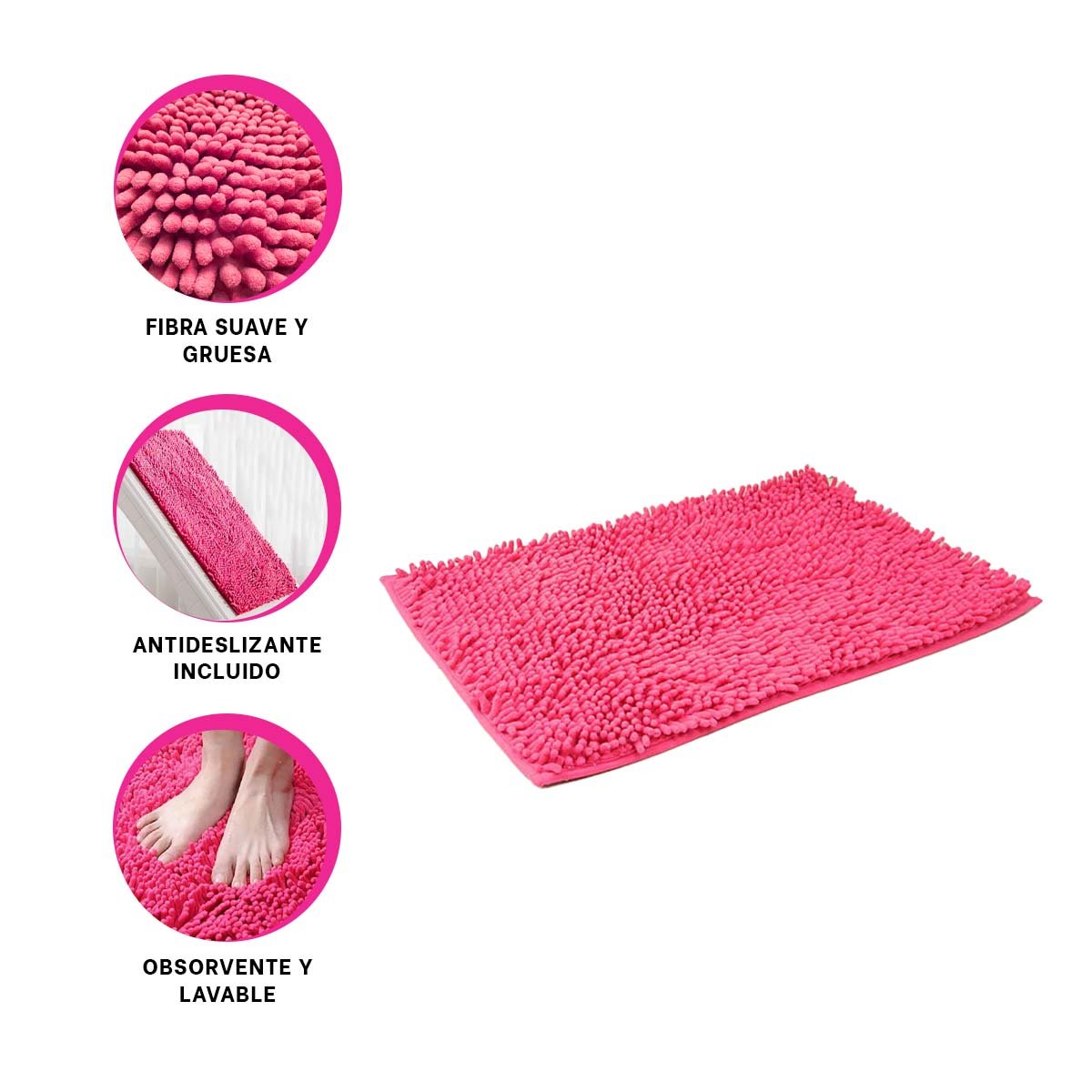 ALFOMBRILLA RECTANGULAR DE MICROFIBRA 40X60CM FUCSIA PARA USO DIARIO Y+LIGAS REGALO - 5