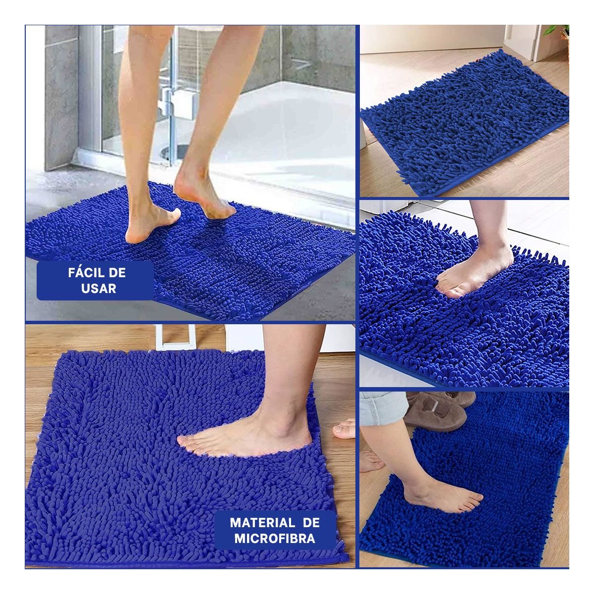 TAPETE RECTANGULAR DE MICROFIBRA 40X60CM AZUL PARA PISO DE BANO EN HOGAR - 2