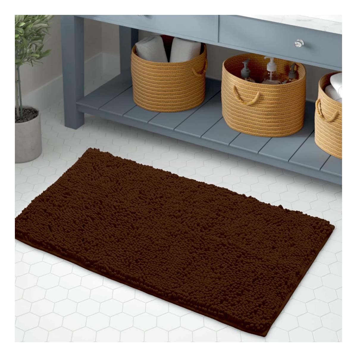 PACK2 TAPETE RECTANGULAR DE PISO MICROFIBRA 40X60CM MARRON PARA USO DIARIO - 2