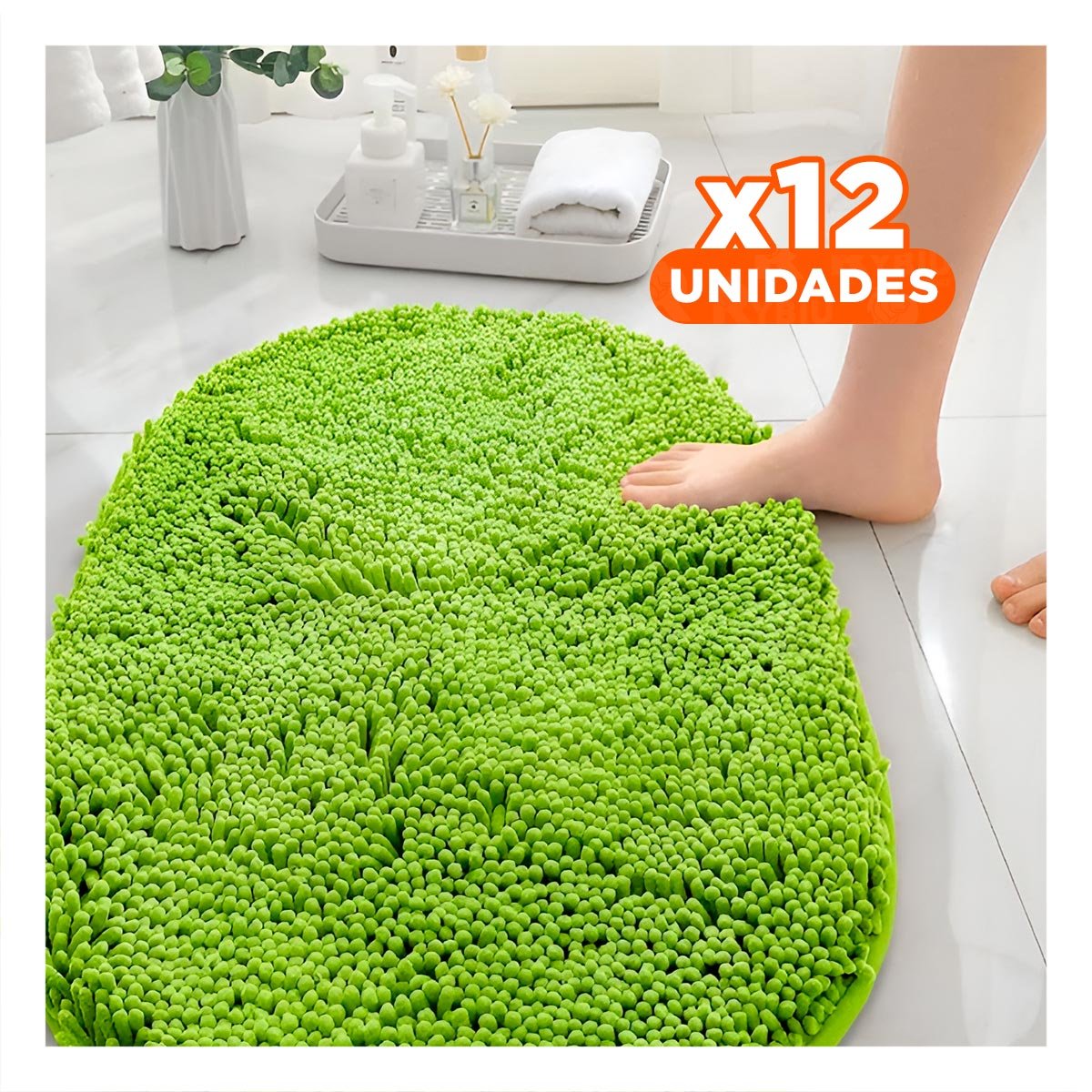 PACK12 TAPIZ OVALADO DE MICROFIBRA 40X60CM VERDE LIMON PARA CASA Y+PAPEL REGALO - 1