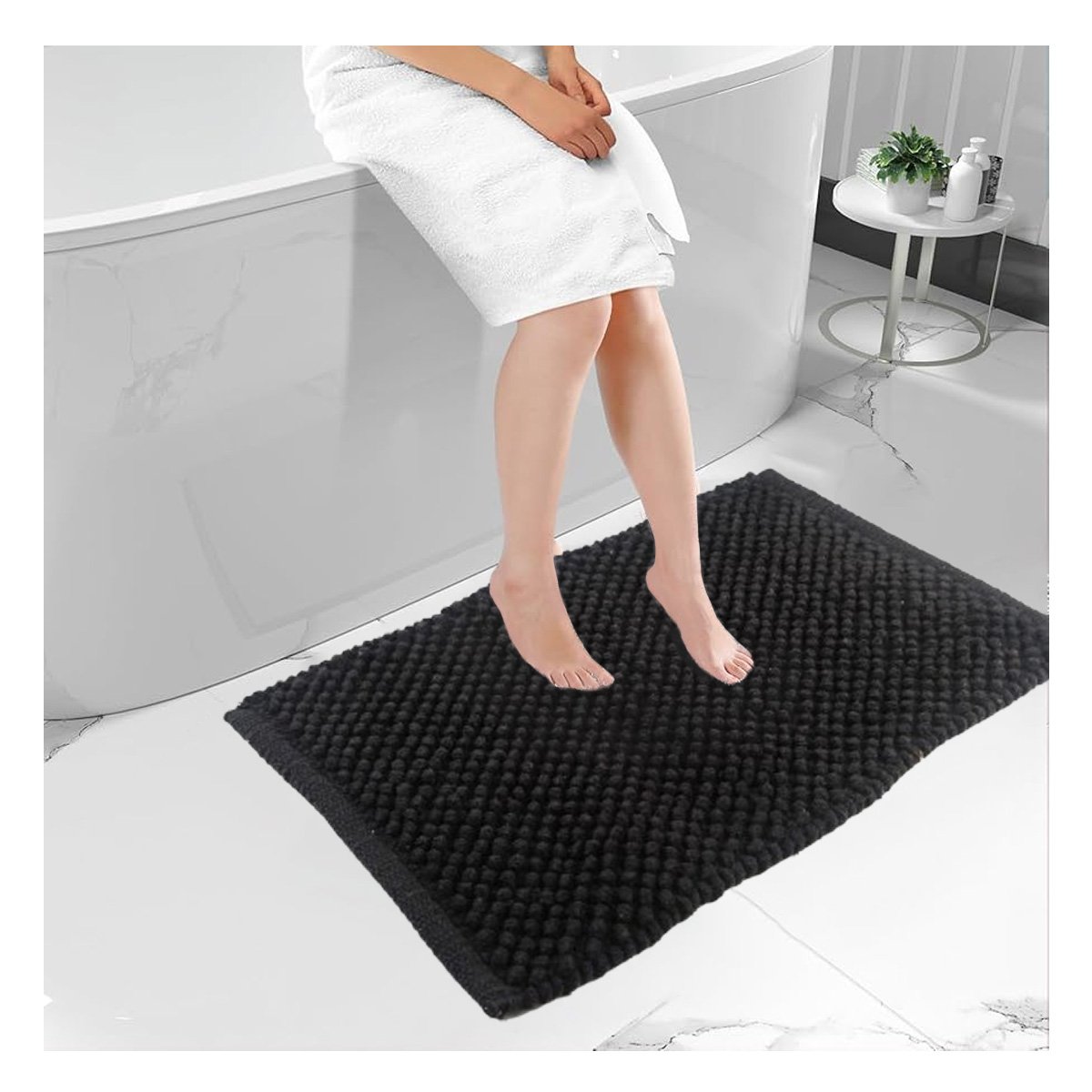 PACK2 ALFOMBRA RECTANGULAR SUAVE DE MICROFIBRA 40X60CM NEGRO PARA CASA Y+PAPEL REGALO - 2