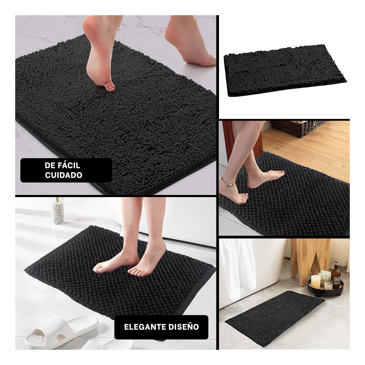 PACK2 ALFOMBRA RECTANGULAR SUAVE DE MICROFIBRA 40X60CM NEGRO PARA CASA Y+PAPEL REGALO - 3