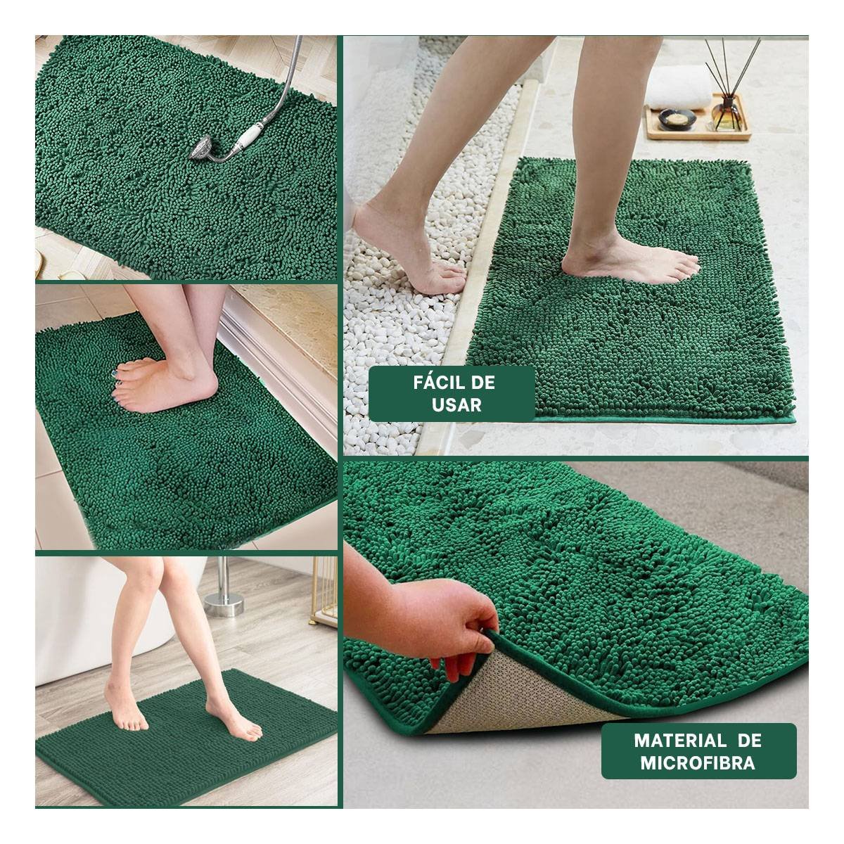 ALFOMBRA RECTANGULAR DE MICROFIBRA 40X60CM VERDE OSCURO PARA HOGAR Y+PAPEL REGALO - 3