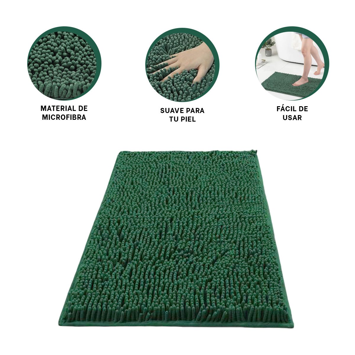 ALFOMBRA RECTANGULAR DE MICROFIBRA 40X60CM VERDE OSCURO PARA HOGAR Y+PAPEL REGALO - 5