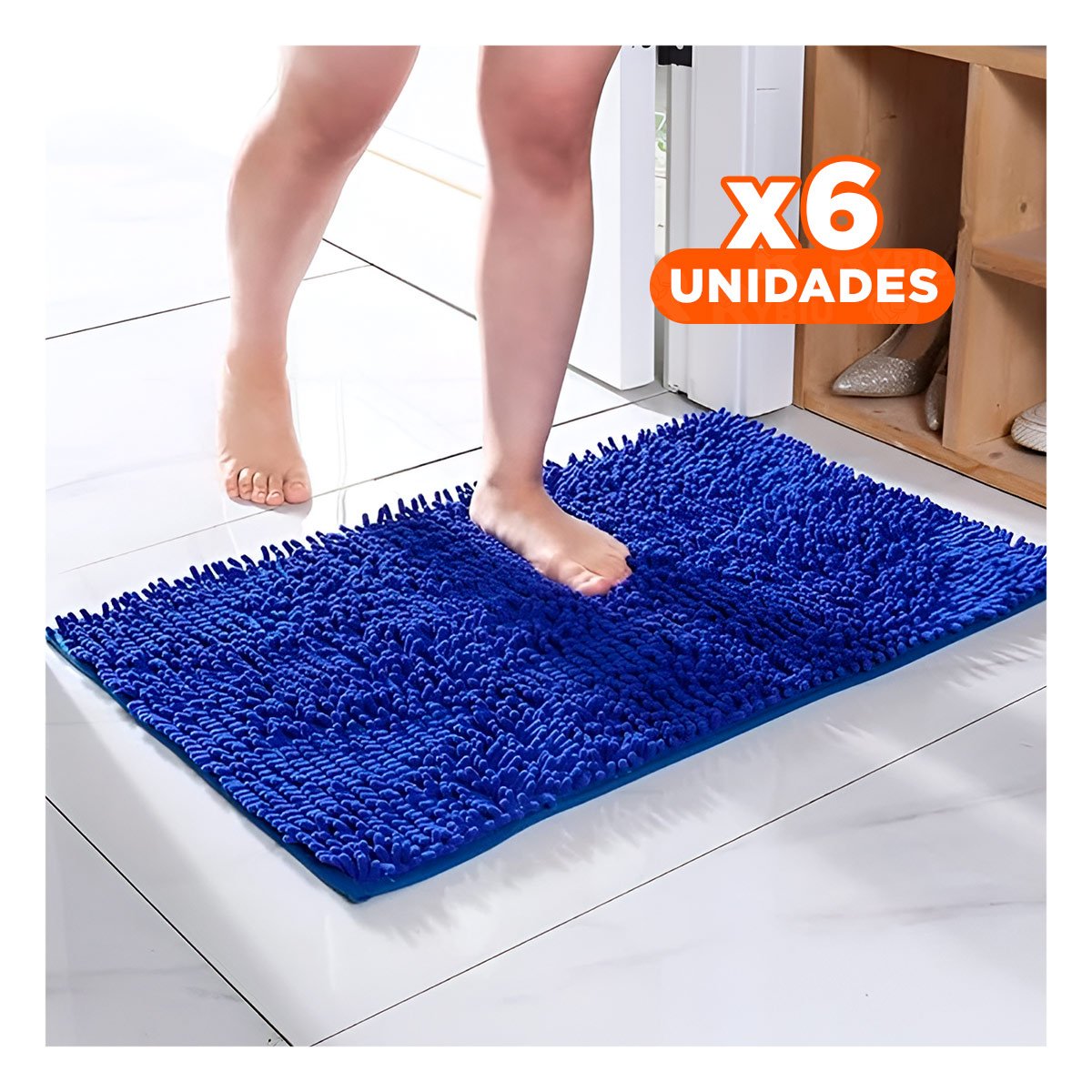 PACK6 ALFOMBRA RECTANGULAR DE PISO SUAVE MICROFIBRA 40X60CM AZUL PARA CASA Y+PAPEL REGALO - 1