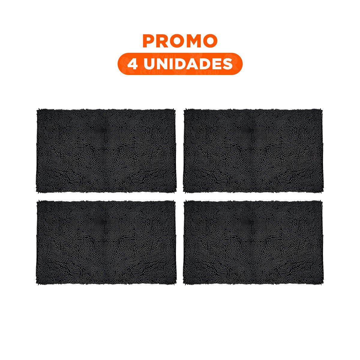 PACK4 CUBREPISO RECTANGULAR SUAVE DE MICROFIBRA 40X60CM NEGRO - 1