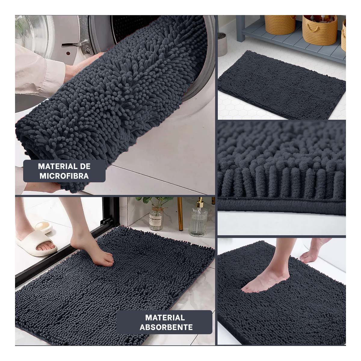 ALFOMBRA RECTANGULAR DE MICROFIBRA 40X60CM PLOMO OSCURO PARA HOGAR MODERNO - 2