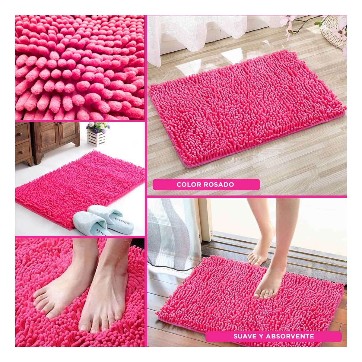 PACK12 TAPETE RECTANGULAR DE PISO MICROFIBRA 40X60CM FUCSIA INTERIOR - 2