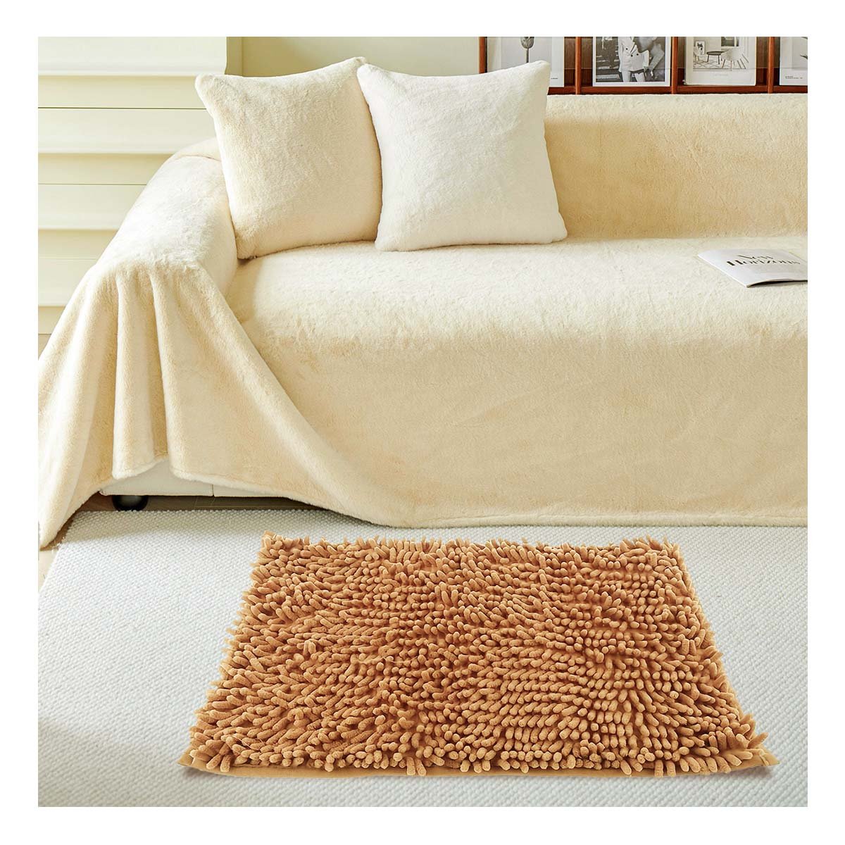 PACK2 TAPETE RECTANGULAR SUAVE DE MICROFIBRA 40X60CM MOSTAZA PARA INTERIOR - 5