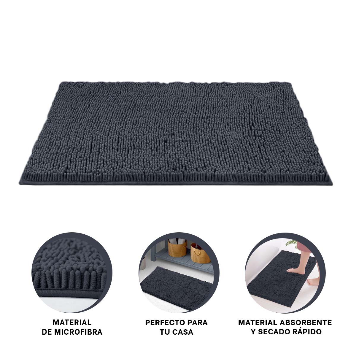 TAPIZ RECTANGULAR DE MICROFIBRA 40X60CM PLOMO OSCURO PARA ESPACIOS DEL HOGAR Y+PAPEL REGALO - 5