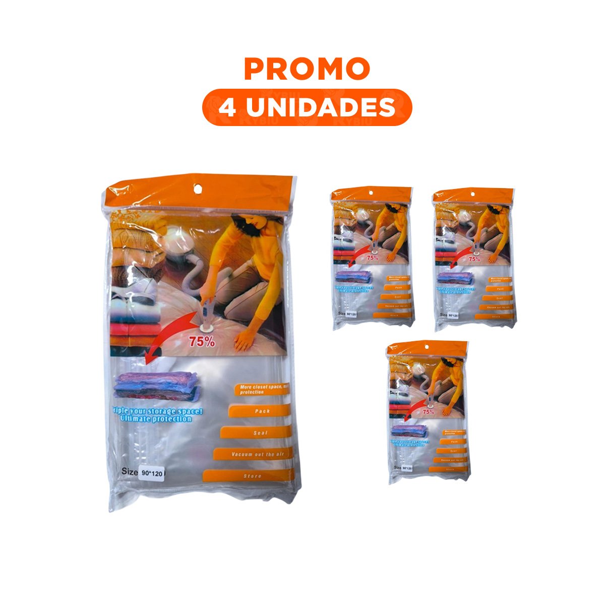 PACK4 CONTENEDOR AL VACIO 90X120CM ANARANJADO PARA ALMACENAR ROPA Y EVITAR HUMEDAD - 1