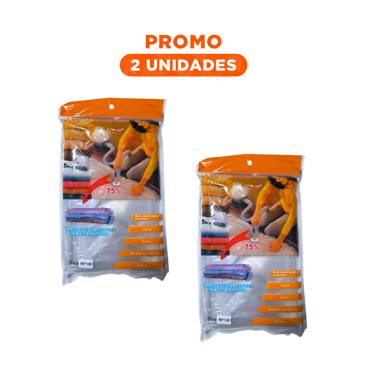 PACK2 FUNDA AL VACIO 90X120CM ANARANJADO PARA ORGANIZAR ROPA Y OPTIMIZAR Y+REGALO STICKER - 1