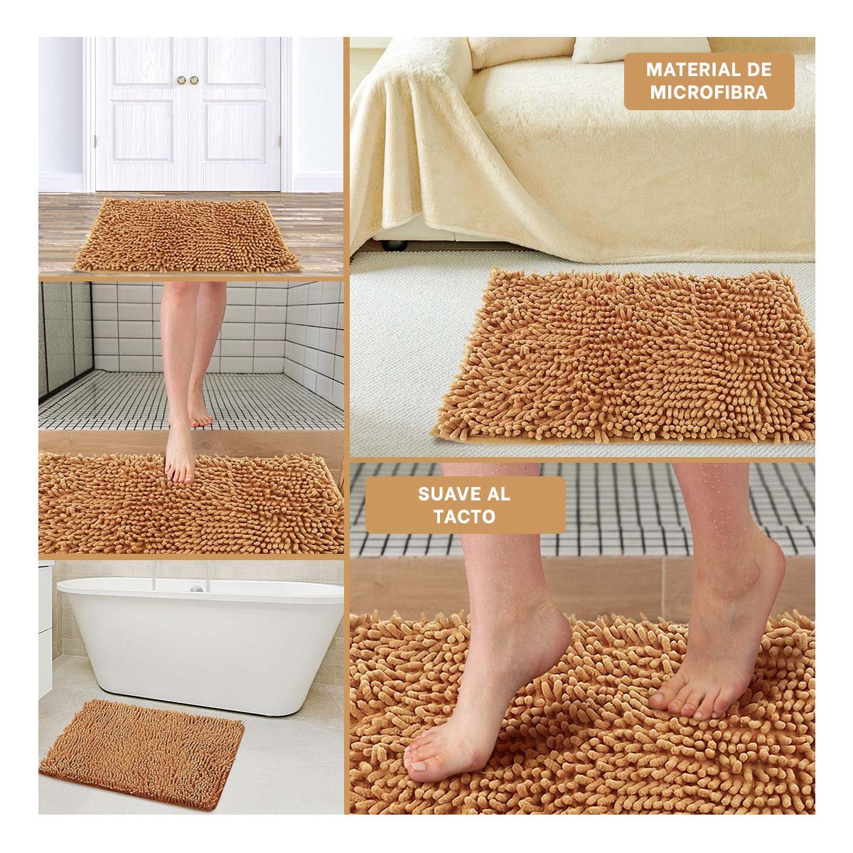PACK4 TAPETE RECTANGULAR ANTIDESLIZANTE DE MICROFIBRA 40X60CM MOSTAZA Y+REGALO STICKER - 2